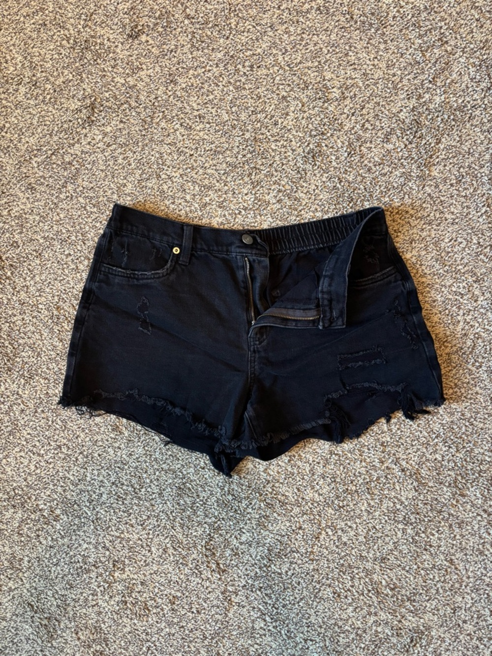 aerie Black Distressed Denim Jean Shorts